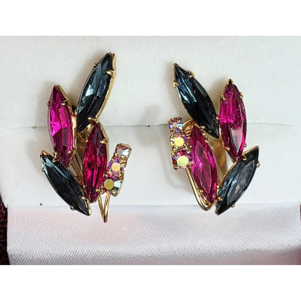 Vintage 1960s Rhinestone Cluster Clip-On Earrings